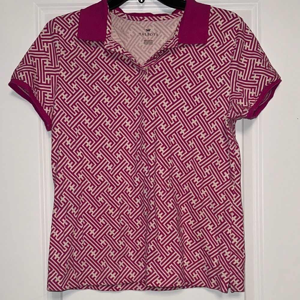Talbots Pink and White Patterned Button Down Shirt
